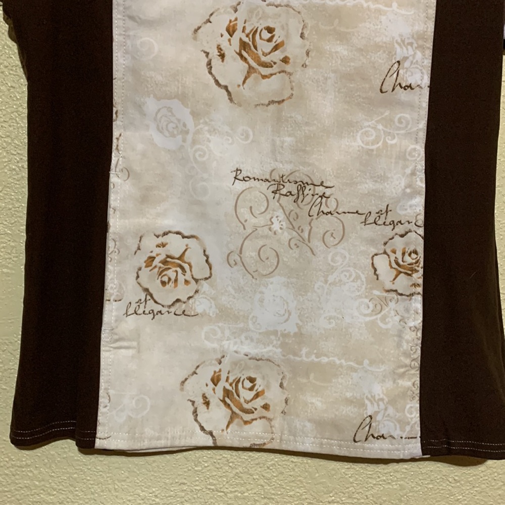 Nurse Scrub Top Brown Cream Floral  NWT by Miami Uniforms S Pullover Pockets - Picture 2 of 14